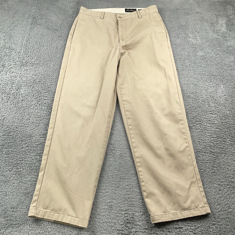 VTG Eddie Bauer Pants Mens 33x30 Tan Wrinkle Resistant Relaxed Fit Chino Khakis
